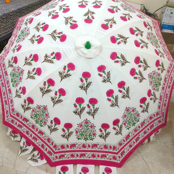 Indian Block Print Umbrellas, Floral Cotton Parasols, Printed Cotton Umbrellas, Boho Cotton Parasol, Beach Umbrellas, 72" Garden Umbrellas