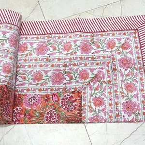 Indian Block Print Tablecloth , Tablecloth Rectangular , Tablecloth Fabric , Floral Table Cover , Coaster Tablecloth , Linen Tablecloth