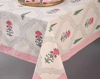 Vintage Cotton Block Print Tablecloth Rectangle/Square/Round Table Cloths Runner/Napkin Set Custom Size