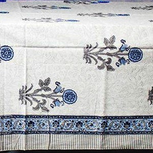 French Tablecloth Cover, Block Printed Tablecloth, Indian Table Linen, Floral Dinning TableCloth ,Elegant Decoration, Rectangle Tablecloth image 5