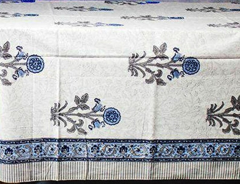 French Tablecloth Cover, Block Printed Tablecloth, Indian Table Linen, Floral Dinning TableCloth ,Elegant Decoration, Rectangle Tablecloth image 5