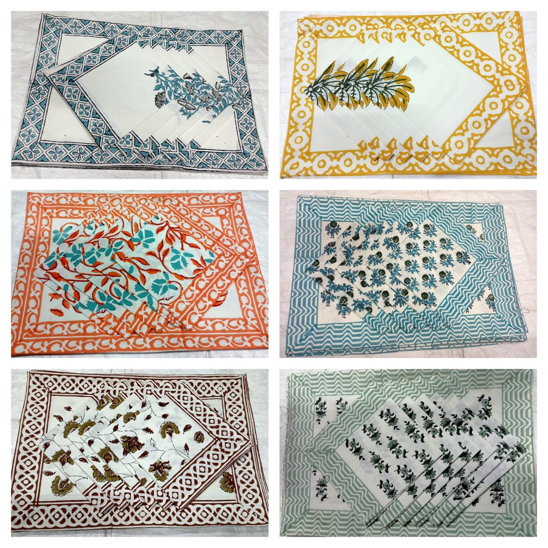 Hand Block Print Placemat With Runner and Napkins Dining and Table