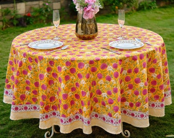 Bloemen ronde tafelkleden, Indiase blokprint ronde tafelkleed, cirkeltafelkleed, landelijke keuken rond tafelkleed, housewarming geschenken