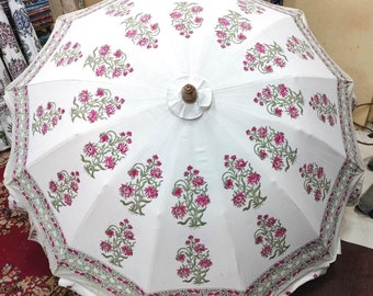 Garden Umbrella,Indian Floral Patio Parasol,Large Sun Umbrella,Beach Cafe Outdoor Umbrella,Cotton Shade Patio Umbrella , decorative umbrella