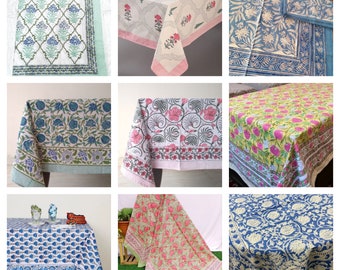 Indian Block Print Tablecloth, Floral Cotton Table Cover, Floral Dinning Tablecloth, Elegant Decoration, Rectangle Tablecloth,Christmas Gift