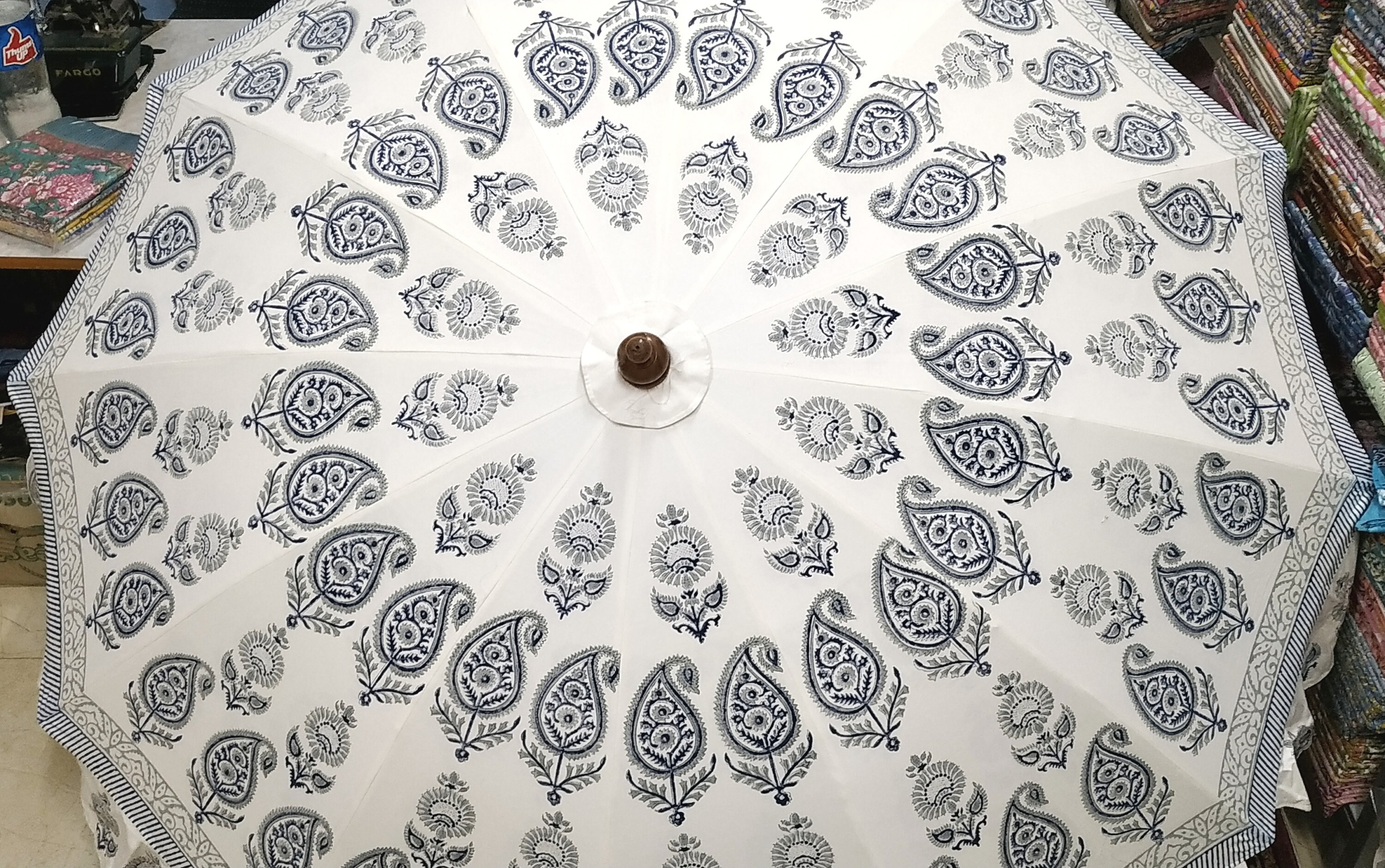 Garden Umbrella Floral Patio Parasol Block Printed Large Etsy