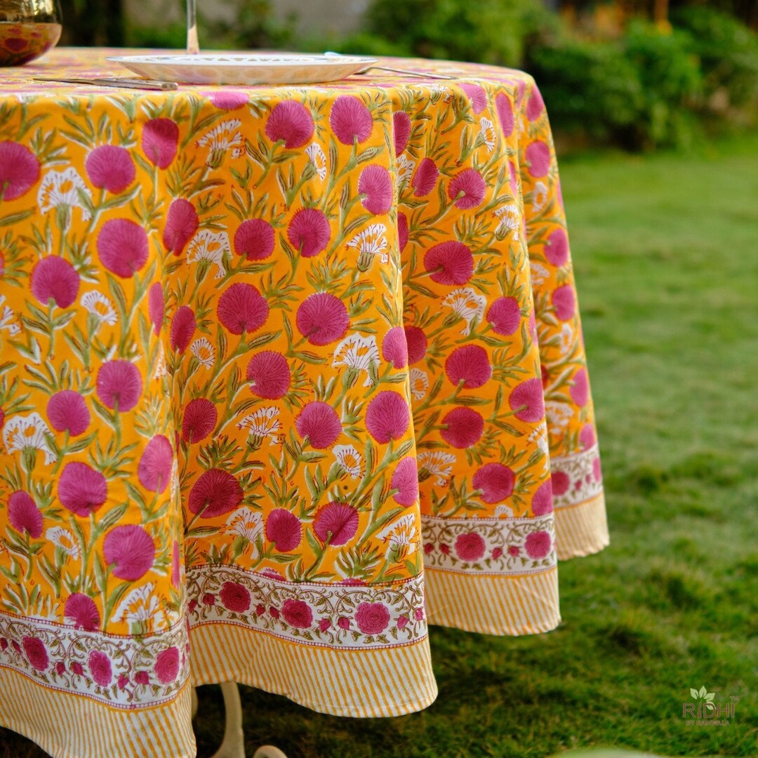 French Table Linen, Round Tablecloths, Floral Cotton Cloths, Hand ...