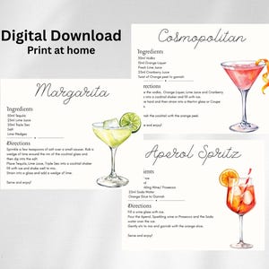 Schede di ricette per cocktail / Set di 3 schede di ricette per cocktail / Schede di ricette per cocktail per decorazioni da bar