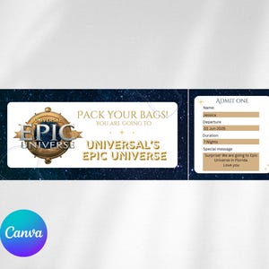 Epic Universe Überraschungskarte | Universal's Epic Universe enthüllen Ticket | Druckbare Bordkarte |  Selbst ausdruckbare Park-Eintrittskarte