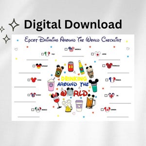 Checklist voor Epcot Drinking Around The World (digitale download pdf en png, A5, liggend formaat)
