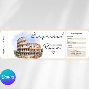 Biglietto sorpresa Roma / Biglietto di viaggio a sorpresa / Carta d'imbarco stampabile