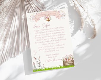 Personalisierter Osterhase Brief: Rosa Blumenmuster (Canva Template)