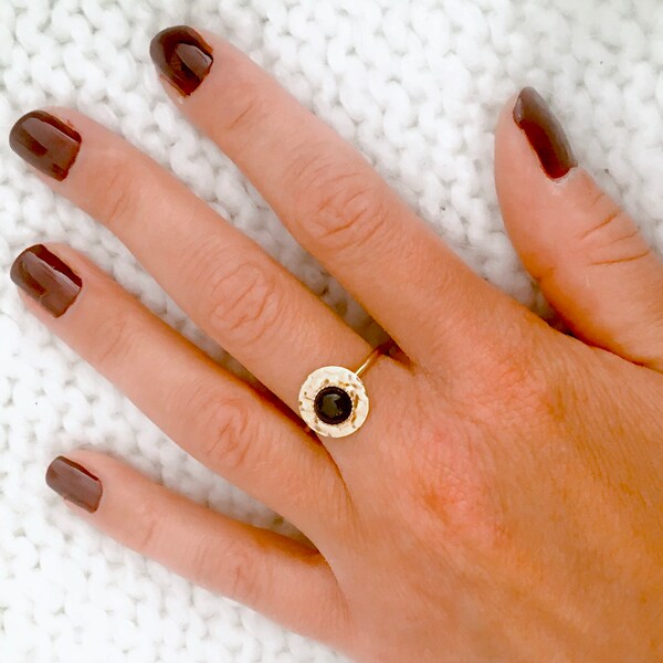 Bague LOU // Bague plaquée or 3 microns & pierres fines naturelles Onyx