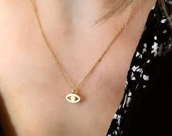 MAKA necklace // Stainless steel chain & golden eye pendant with fine gold 24k