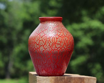 Ysart Monart Scottish Glass Vase Rarity Surface Decorated