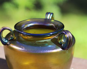 Loetz Glass Vase 3 Handle Bronze Glatte Vase