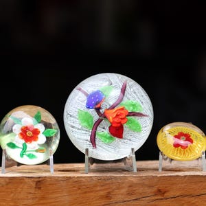 Vintage Floral Glass Paperweight Set of 3
