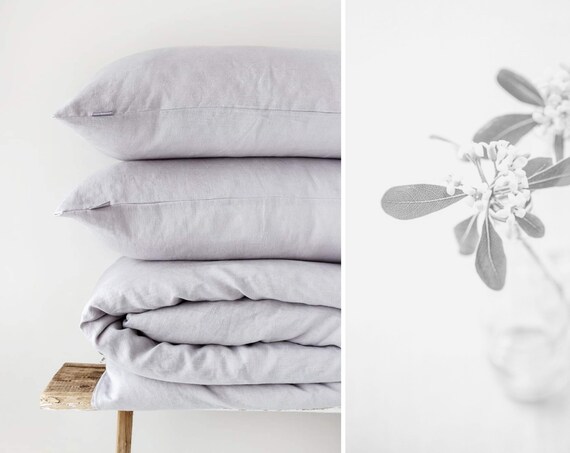 Stonewashed Light Gray Linen Bedding Set Gray Linen Duvet Etsy