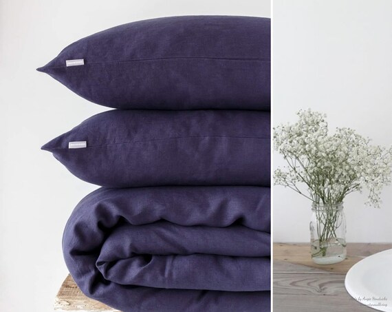 Linen Duvet Cover In European Uk Ikea King Size Navy Blue Etsy