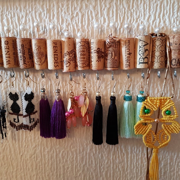 Wine cork jewelry organizer hanger, earring and necklace holder, jewelry organizer