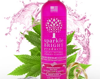 Limpiador de joyas totalmente natural Sparkle Bright Products / Solución líquida de limpieza de joyas de 355 ml / Joyería fina, de moda y de diseñador