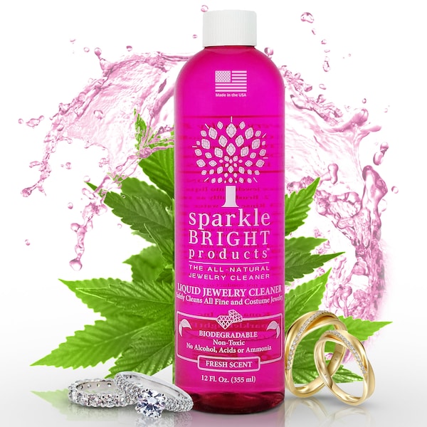 Sparkle Bright Products All-Natural Jewelry Cleaner | 12oz. Liquid Jewelry Cleaning Solution | Fine, Fashion, and Designer Jewelry