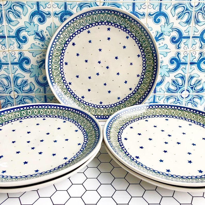 Vintage Ceramic Stoneware Plates Handmade in Poland Polish Pottery Dinner Plates