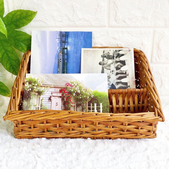 Vintage Wicker Letter Holder Made In Portugal Desk Vintage Wicker Letter Holder Made In