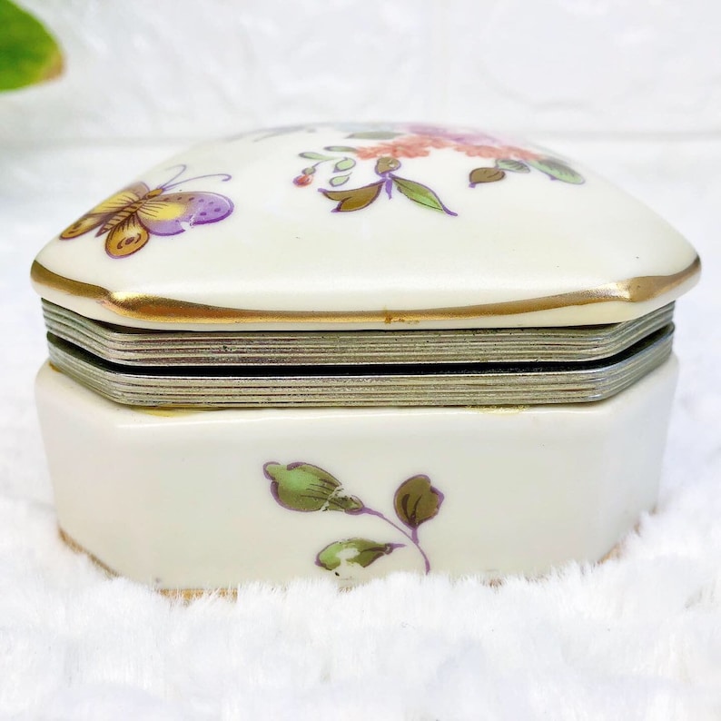 Shabby Chic Vanity Trinket Box Small Antique Floral Butterfly Jewelry Box