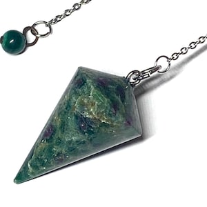 Handcrafted Ruby in Fuchsite Pendulum - Crystal Pendulums, Dowsing, Divination, Meditation Tools, Wicca Tools