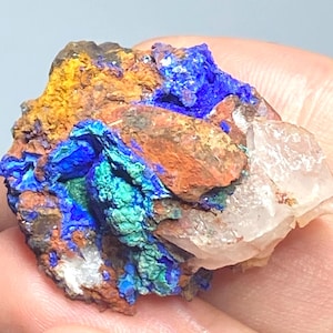Egyptian Azurite Malachite on Calcite Matrix, Natural Beautiful Azurite Crystal Cluster, Rare Precious Minerals, Collector Specimen