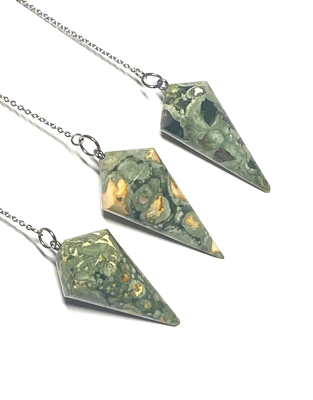 Handcrafted 3 Piece Set Rainforest Jasper Pendulum, High Quality ...