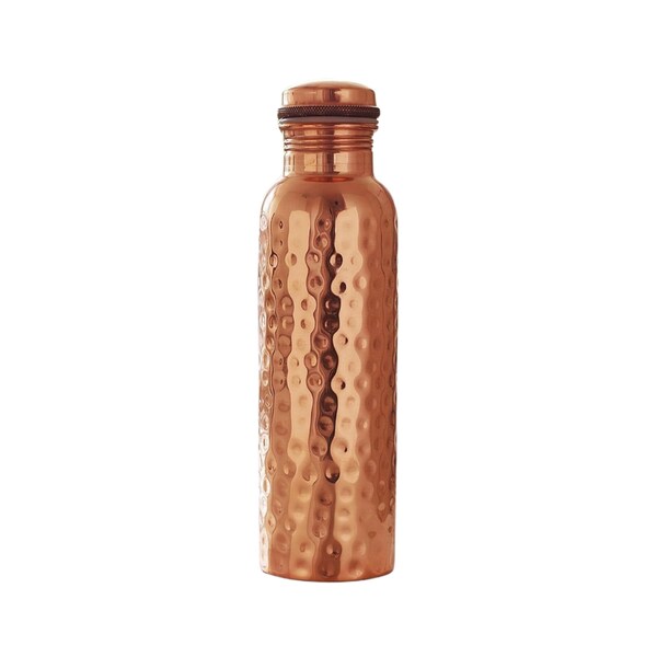 Indian Handmade Pure Copper Water Bottle for Drinking, Travel, Hiking, Gym, Office, Outdoor - Hammered Glossy Finish - 950 ML