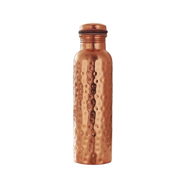 Gourde indienne faite main en cuivre pur pour boire, voyager, faire de la randonnée, de la sport, du bureau, de l'extérieur - Finition martelée brillante - 950 ML