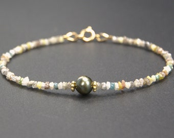 Diamantarmband mit peacock farbener Süßwasserperle , 925 Silber vergoldet