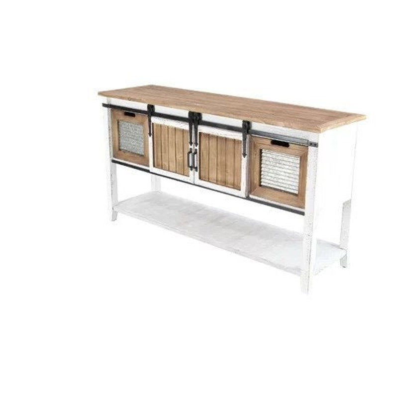 Farmhouse Wood Metal Console Cabinet Distressed And Rustic