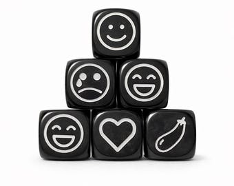 Emoji Dice – Black Acrylic Decision Maker, Mood Setter, Desk Toy (20mm)
