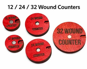 Wooden Spin-Down Wound Counter – 12 / 24 / 32 Wound Tracker Magnetic Dial Tabletop Gaming Accessory