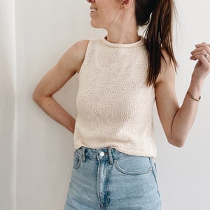 Knitting Pattern | The Evelyn | modern cropped roll mock neck sleeveless knit pullover top spring summer easy knitting pattern