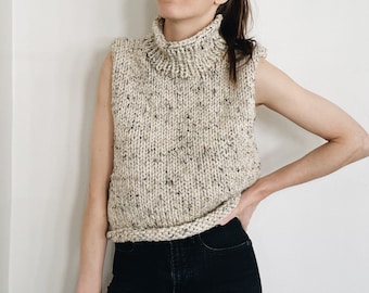 Knitting Pattern | The Delanie | chunky classic turtleneck sleeveless knit pullover vest slipover top easy knitting pattern