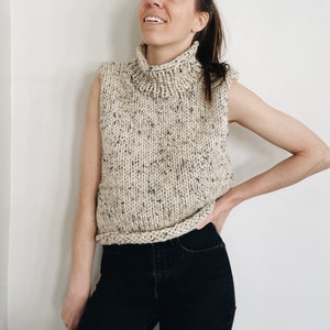 Knitting Pattern | The Delanie | chunky classic turtleneck sleeveless knit pullover vest slipover top easy knitting pattern