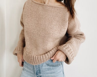 Knitting Pattern | The Aurie | modern chunky oversized knit pullover sweater jumper easy knitting pattern