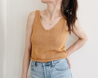 Knitting Pattern | The Ella | modern cropped v neck sleeveless knit pullover tank top spring summer easy knitting pattern