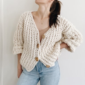 Crochet Pattern | The Elaine | modern chunky ribbed oversized knit cardigan sweater jumper easy crochet pattern