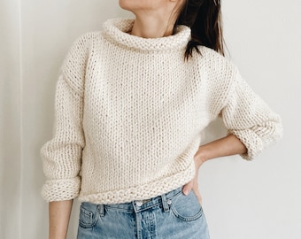 Knitting Pattern | The Blair | modern cropped roll neck chunky knit pullover sweater jumper easy knitting pattern