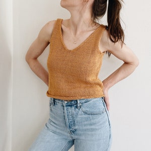 Knitting Pattern | The Ella | modern cropped v neck sleeveless knit pullover tank top spring summer easy knitting pattern