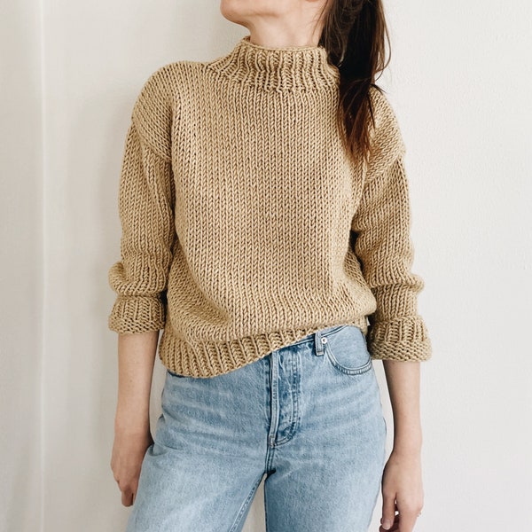 Modèle de tricot | Le Riley | Classique intemporel col roulé col roulé en grosses mailles pull-over modèle facile à tricoter