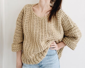 Crochet Pattern | The Sable | modern cropped oversized chunky ribbed knit pullover sweater jumper top easy crochet pattern