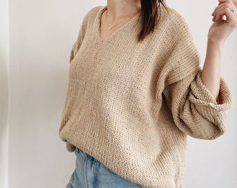 Knitting Pattern | The Bailey | modern v neck oversized light knit pullover sweater jumper easy knitting pattern