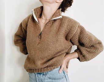 Knitting Pattern | The Dayton | chunky classic half zip turtleneck knit pullover sweater jumper easy knitting pattern